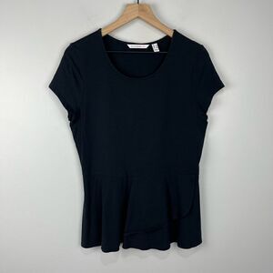 Isaac Mizrahi Live! Black Peplum Cotton Blend Top S